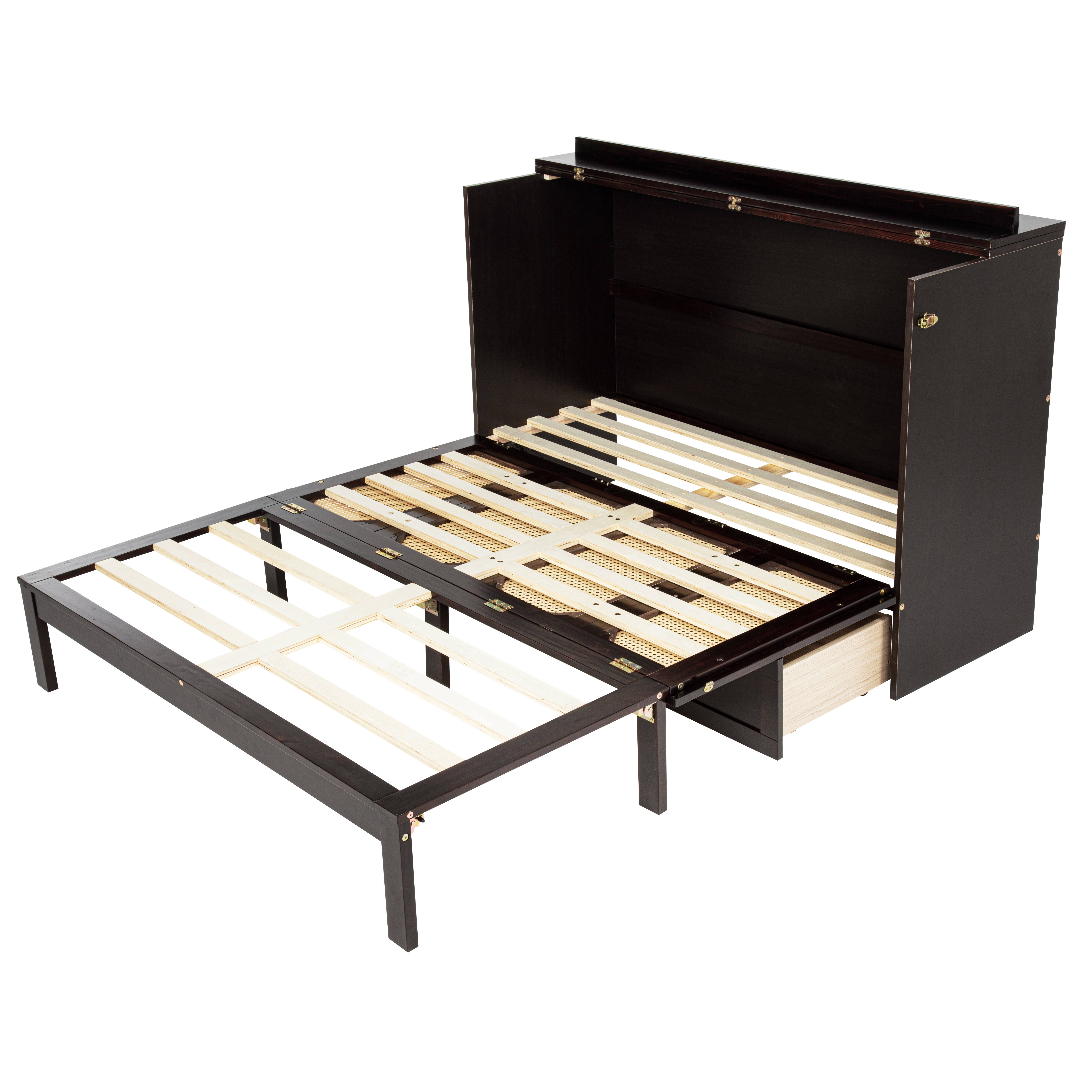 39F Inc. - Wholesale Bed - Queen Size Murphy Bed, Pine Wood Cabinet Bed w Power Station10