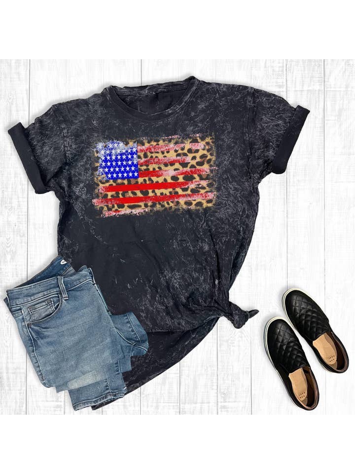 July 4th American Leopard Flag Mineral Wash Graphic Tee for wholesale on Faire