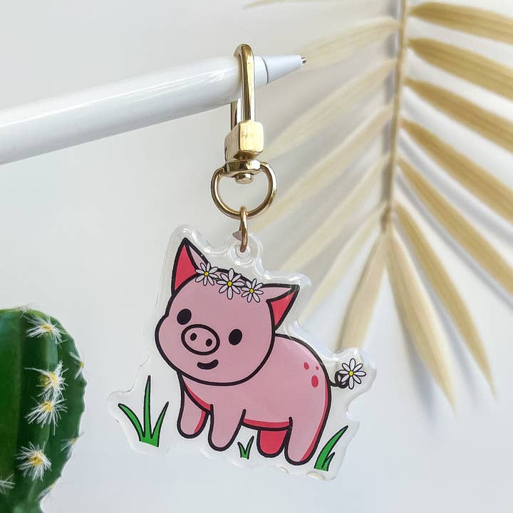 Cute Pig Schlüsselanhänger aus Epoxid/Acryl für den Großhandel von BambooByTundra