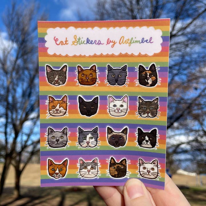 Cat Heads Sticker Sheet, Premium Vinyl Sticker Sheet for wholesale by Art Fimbel