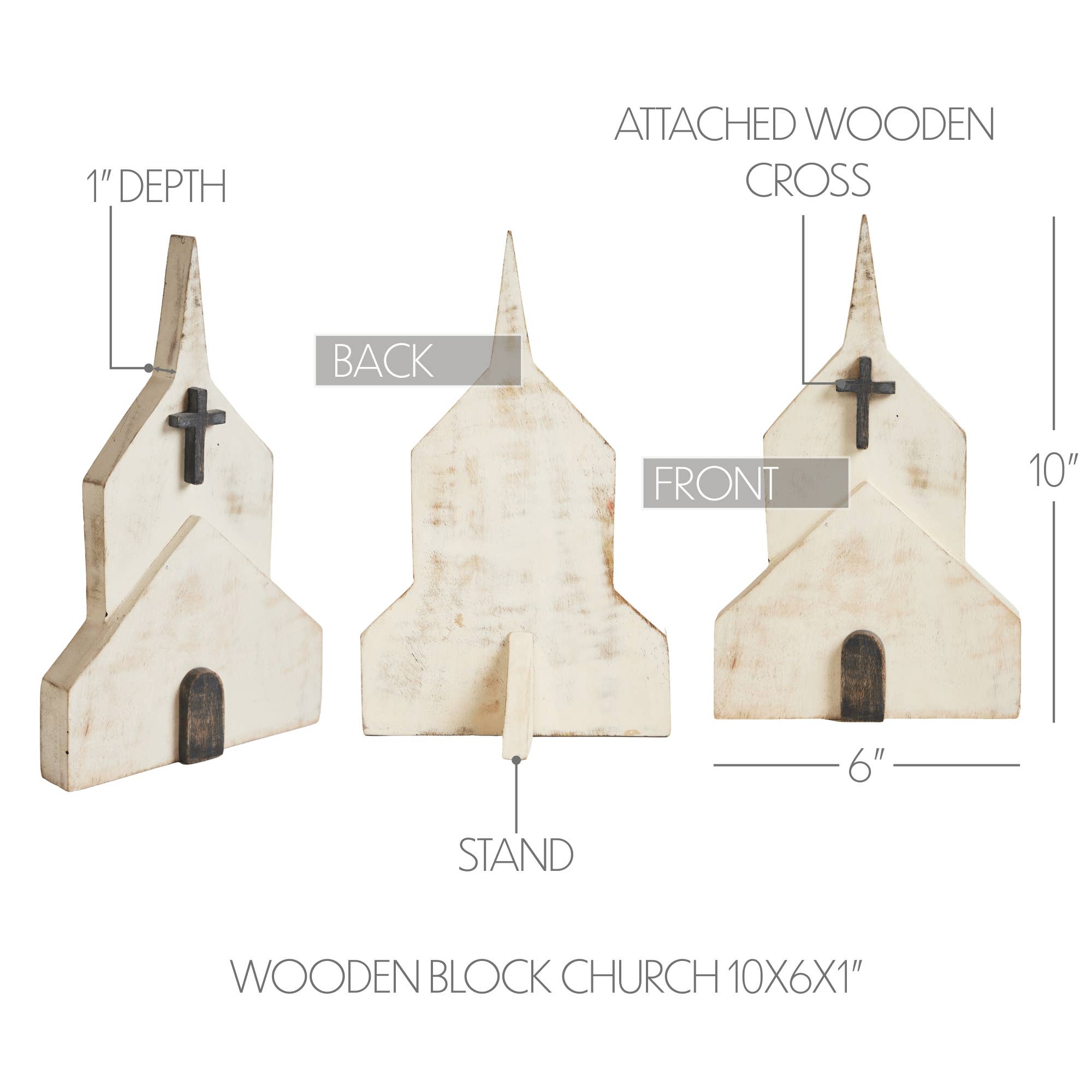 VHC Brands - Wholesale Decorative Tabletop Object - Wooden Block Church 10x6x15