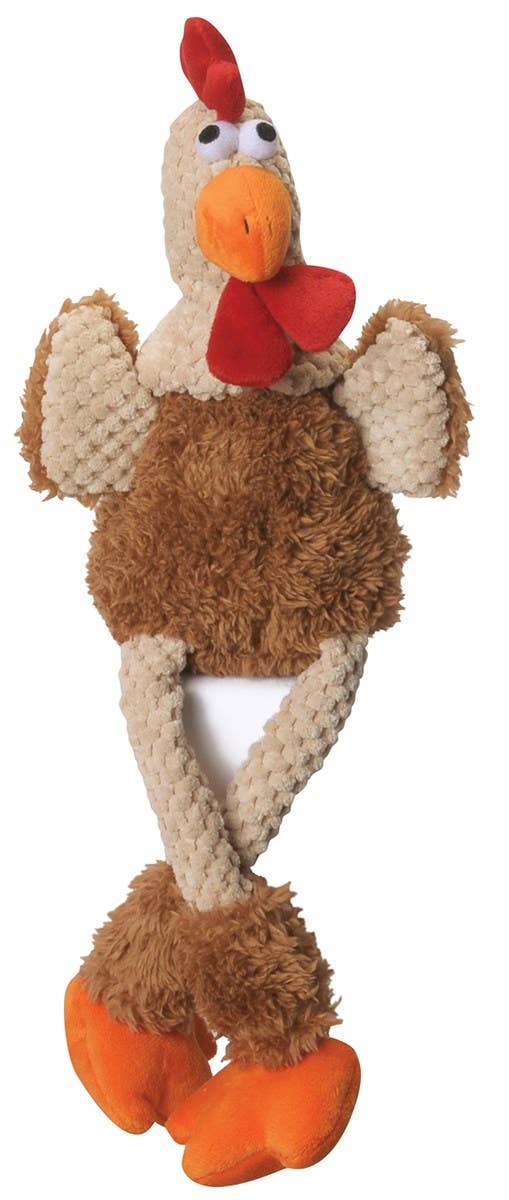 Pet Palette Distribution - Wholesale Pet Plush Toy - Dog - goDog Checkers Skinny Rooster Brown w/Chew Guard Toy Small