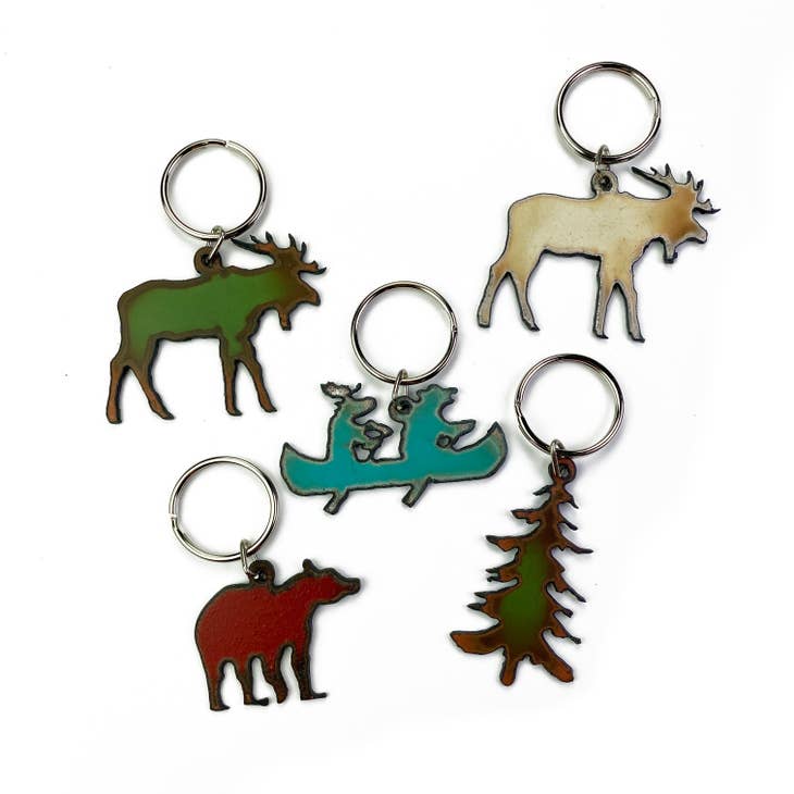 Wholesale Keychain Lodge moose bear canoe tree outdoors rustic metal for  your store - Faire