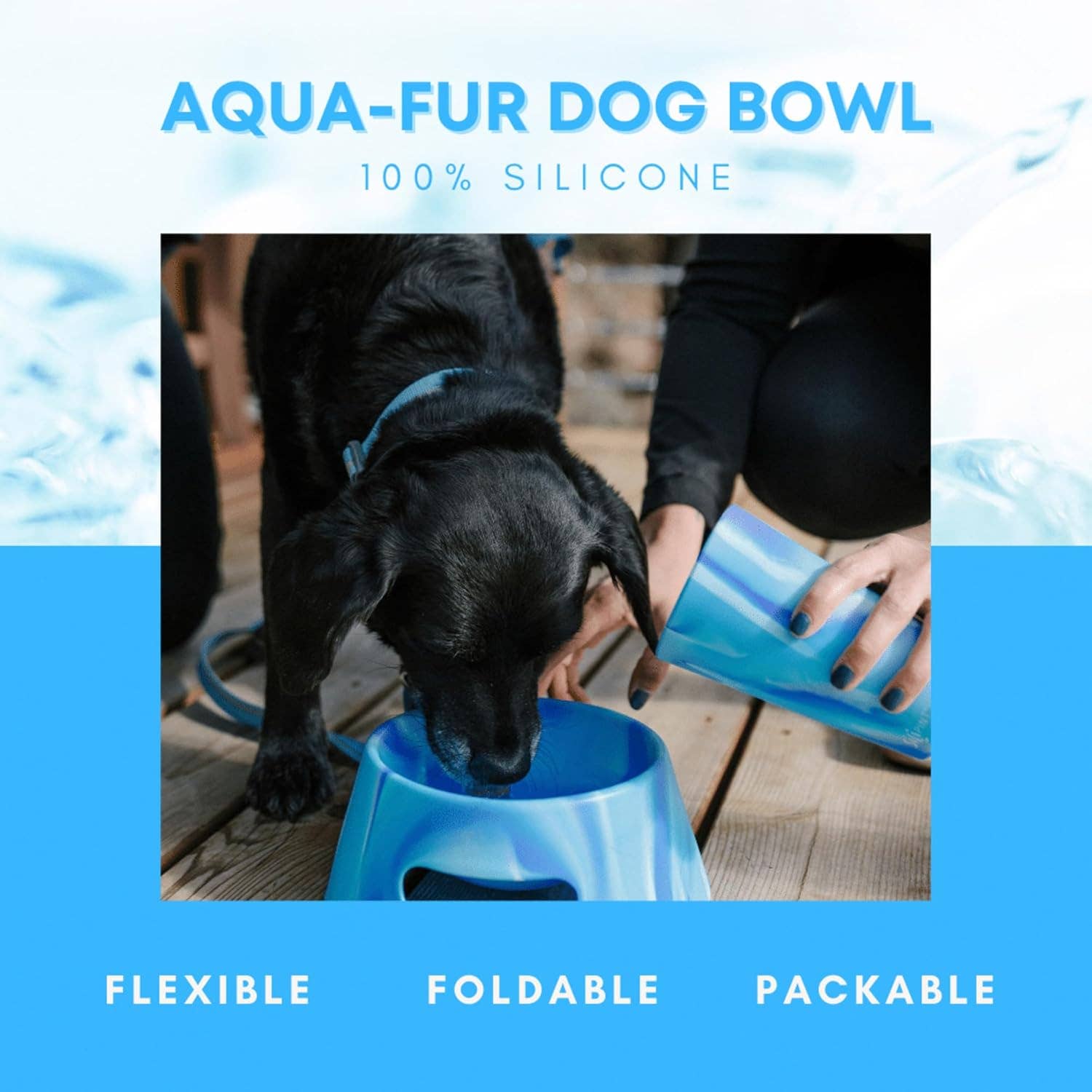 Silipint - Wholesale Pet Bowl - Cat/Dog - Aqua-Fur 1-Liter Silicone Dog Bowl - Arctic Sky1