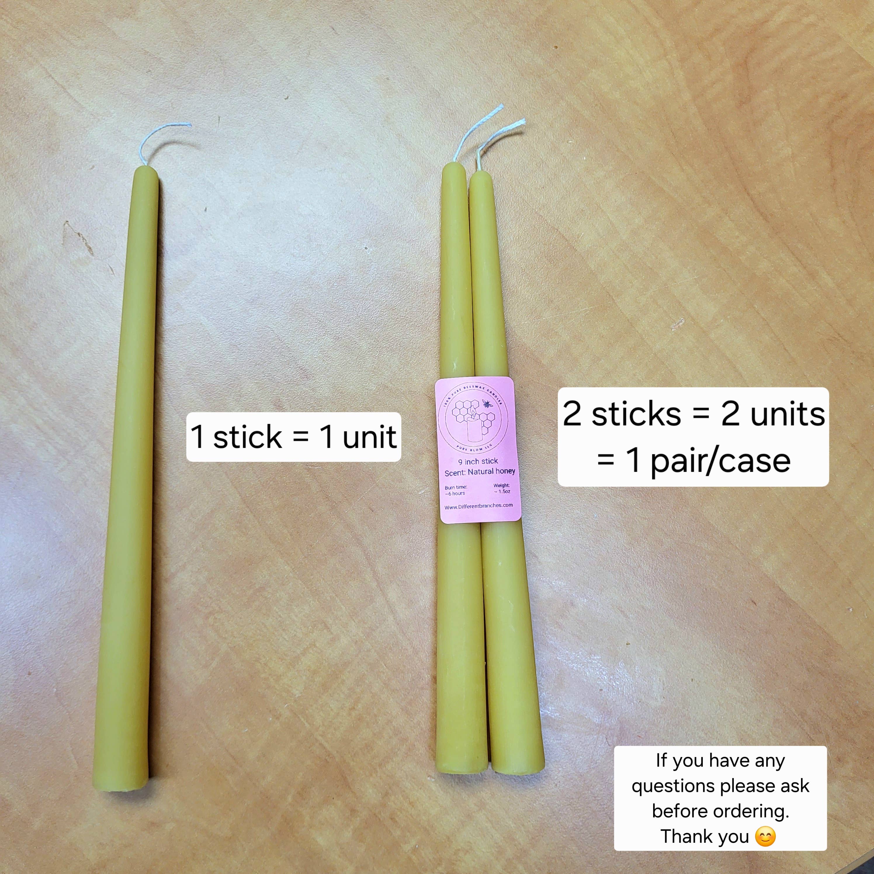 Different Branches - Wholesale Tapered Candle/Candlestick - Handmade 2 pack of 9 in pure beeswax candle taper sticks5