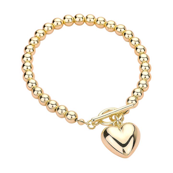 Sensibling Corp. - Wholesale Charm/Dangle Bracelet - Metal Heart Charm Bubble Chain Toggle Bracelet
