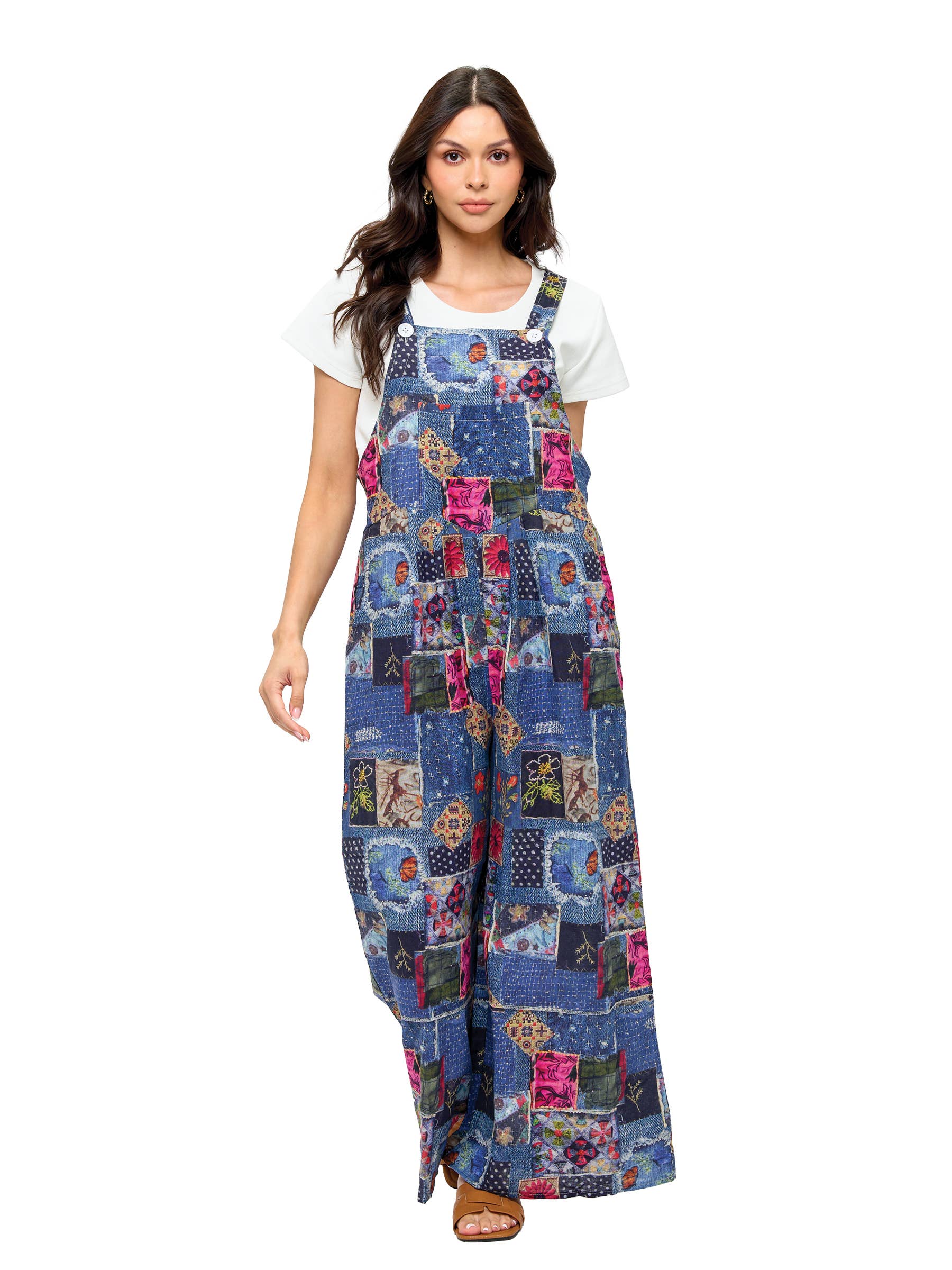 Blue Overall Boho Ruffled Patchwork Print for wholesale on Faire2