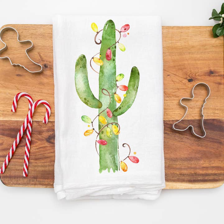 Christmas Cactus with Ornaments Kitchen Towel for wholesale by Love You a Latte Shop