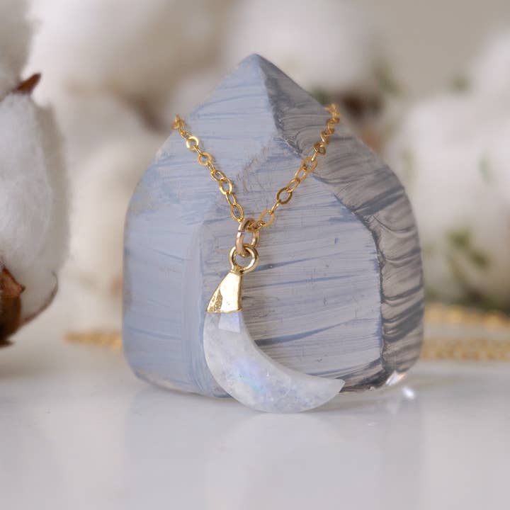 Raw Stone Elegance - Wholesale Pendant/Charm Necklace - Raw Rainbow Moonstone Moon Necklace, June Crystal Love Gifts1