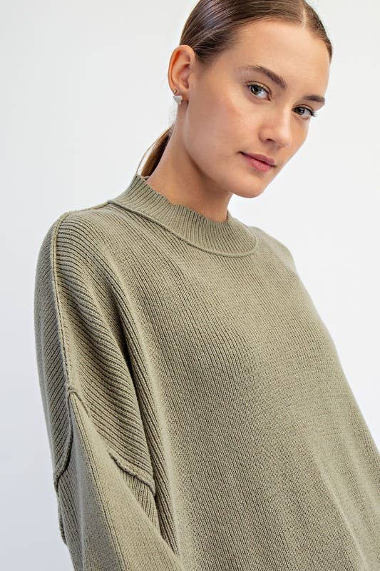 Sunday Morning - Wholesale Tunic Sweater - Women's - SW350037-Crew Neck Oversized Tunic Sweater5