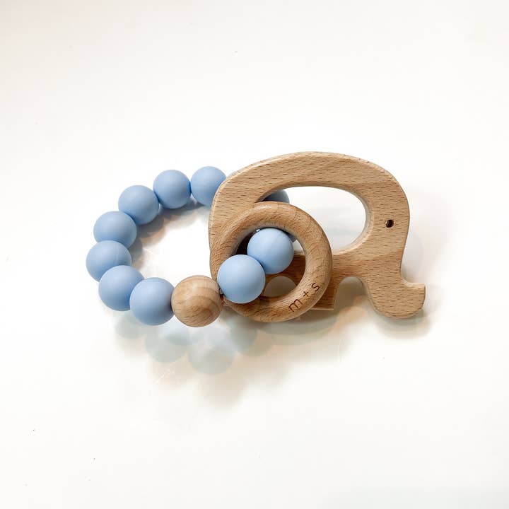 Marlowe and Sage LLC - Wholesale Teether (not clip-on) – Baby - Elephant Teether- Silicone and Beech Wood6