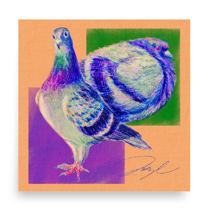Peinture de deux pigeons | Affiche d'art d'oiseau de la nature aux couleurs vives pour la vente par JoyousJoyfulJoyness
