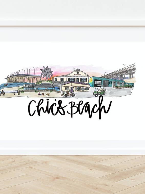Virginia Beach, VA Virginia - Stampa Skyline di Chic's Beach per la vendita all'ingrosso da parte di Thirteenwinks
