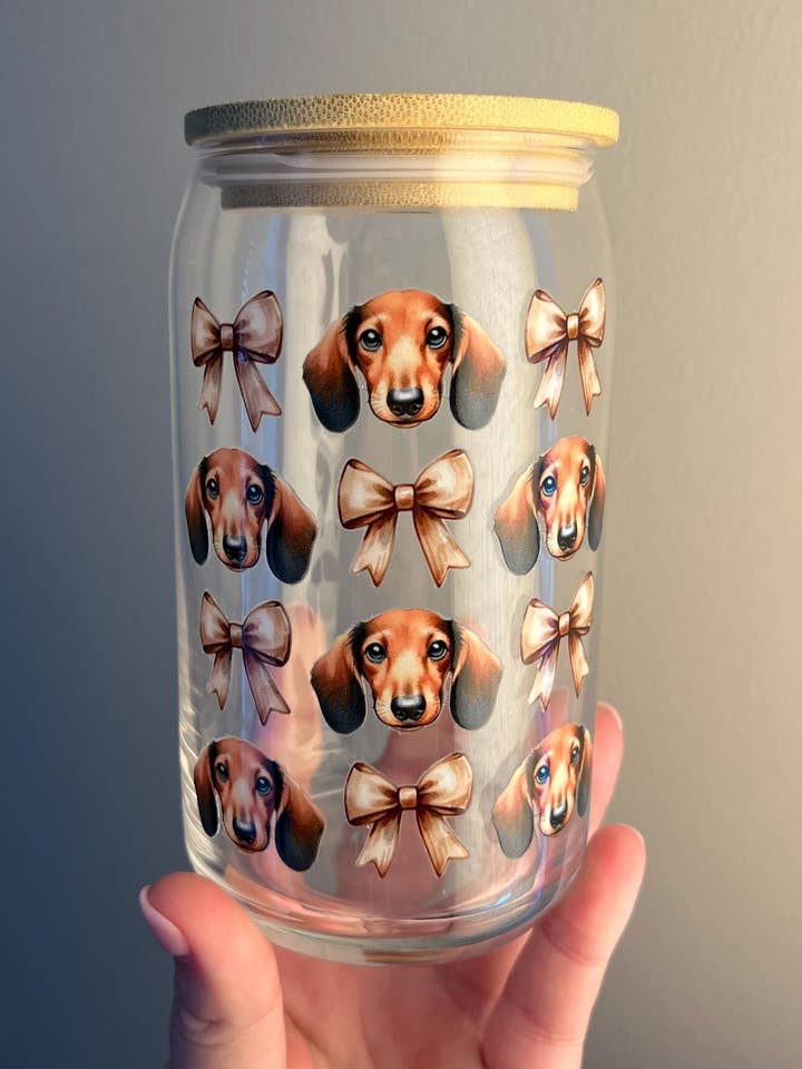 Dachshund Dog 16oz Beer Glass with Straw and Lid for wholesale by BCrisp Creations