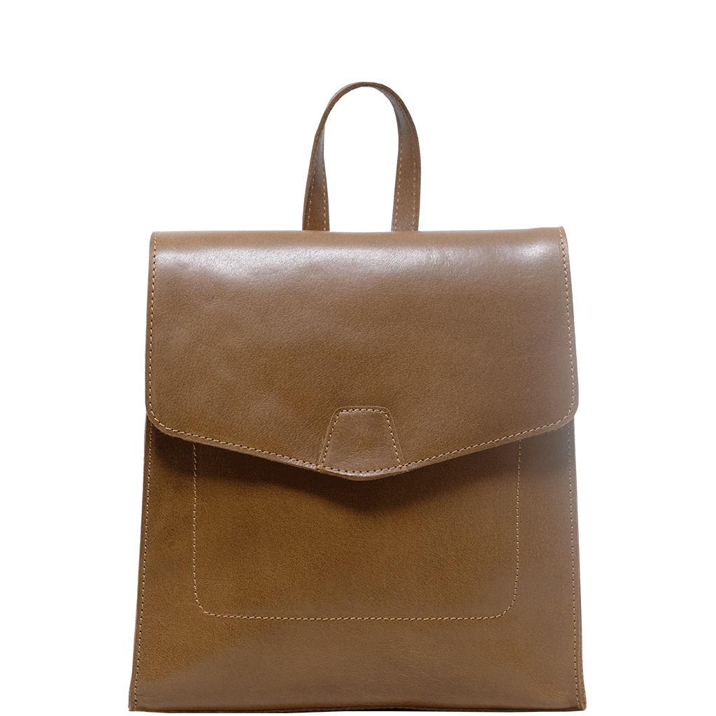 Assots London - Wholesale Backpack - Women's - 'MARGARET' Tan Natural Grain Polished Leather Flap Over Ba4