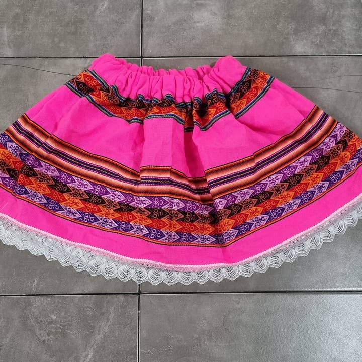 MODA LATINA - Venta al por mayor Falda - Niños - falda colorida de tela peruana, falda multicolor para niñas5