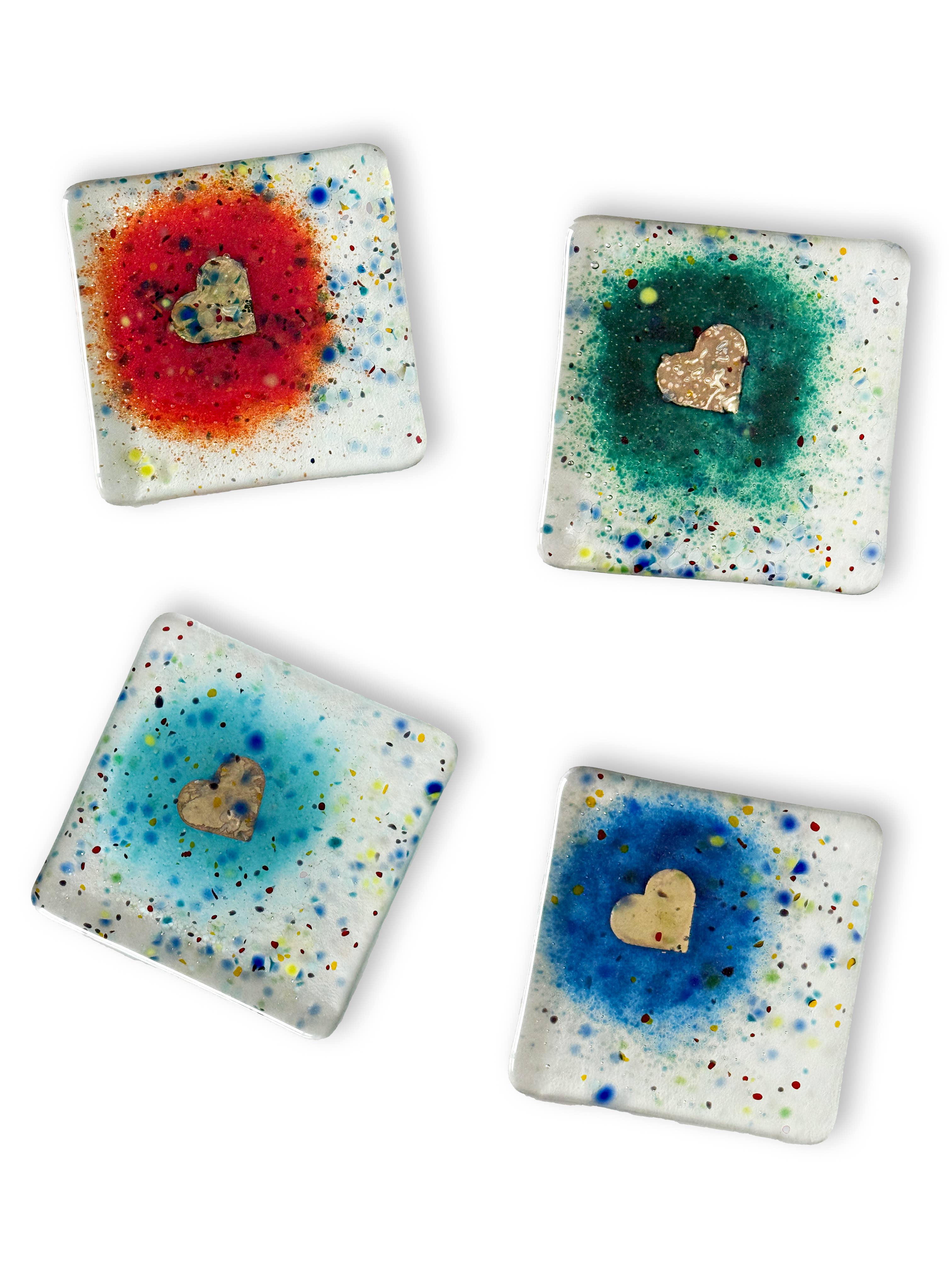 Dreya Glass – wholesale Coasters – Fused Glass Heart Coaster Teal1