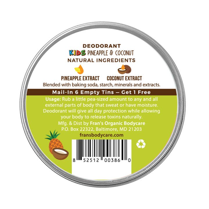 Fran's Organic Bodycare - Wholesale Deodorant - Unisex - FREEME ALL-NATURAL DEODORANT - Pineapple & Coconut1