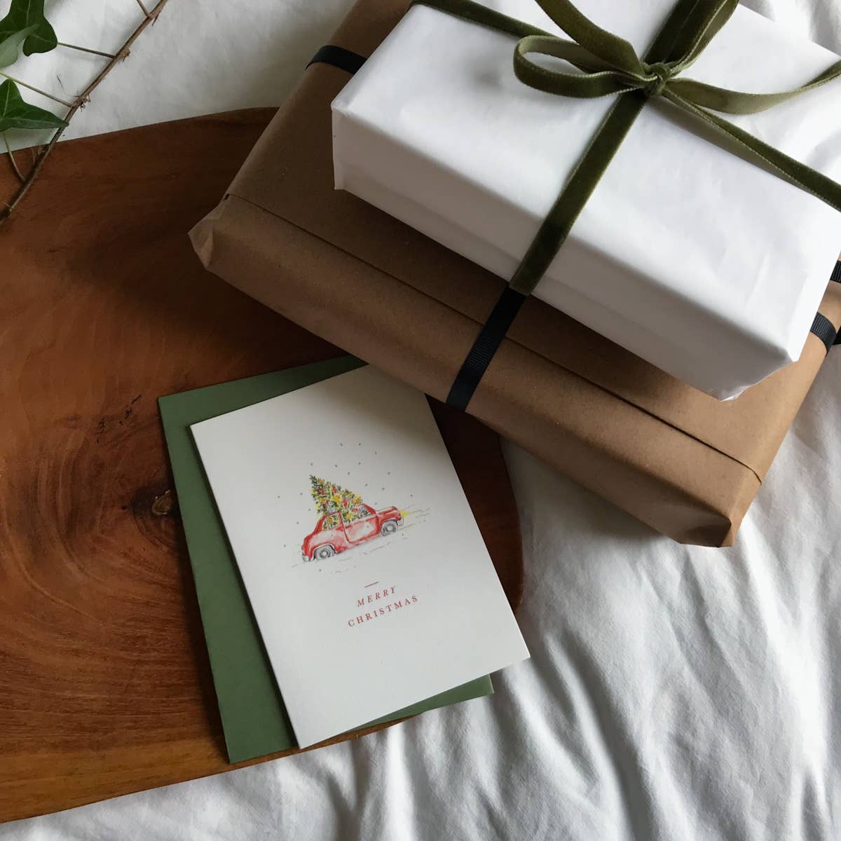 Annie Brougham Paper Goods. - Wholesale Christmas Card - Car and Tree Traditional Vintage Style Christmas Card1