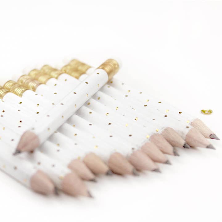 Inklings Paperie - Wholesale Pencil - Mini Pencils - Gold Dot/White