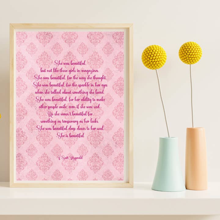Fairy Bread Designs - Wholesale Art print - F Scott Fitzgerald She Was Beautiful Floral Print1