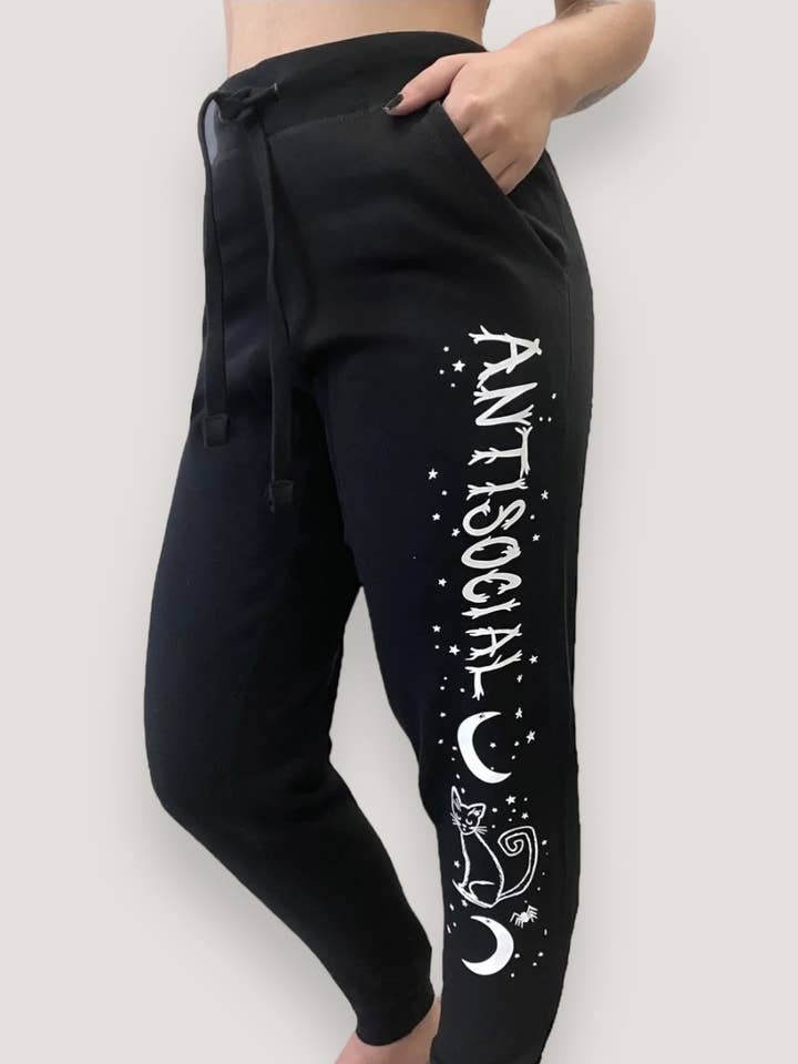 Antisocial Cat Witch Moon Jogger "Boyfriend" Sweat Pants for wholesale by Demi Loon