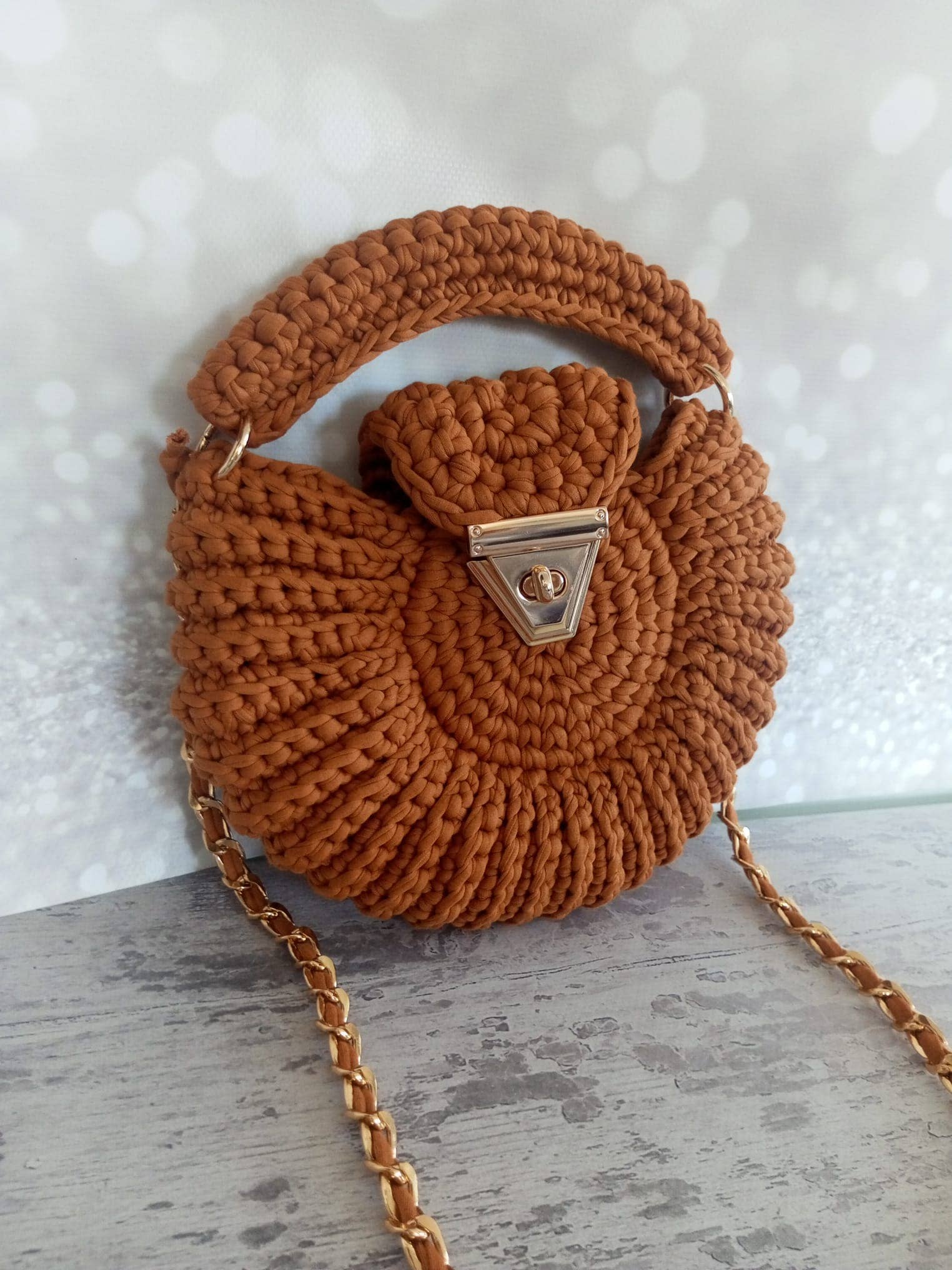 CHQEL - Wholesale Top Handle Bag - Women's - CHQEL Round Mussel  Crochet Handmade Model for Womens 2