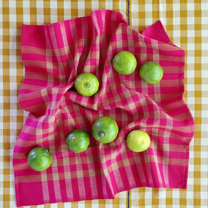 All Roads - Wholesale Dinner & Cloth Napkin - Grid Napkin Pair - Fuschia