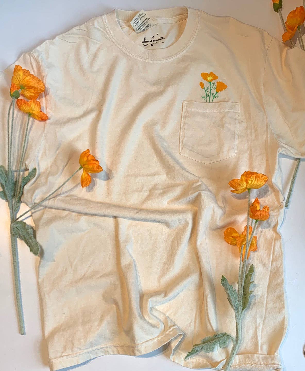 Animal Instincts - Wholesale T-Shirt - Unisex - California Poppy Embroidered Unisex Cotton Pocket Tee5