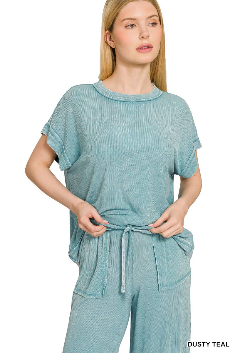 42POPS – wholesale Lounge set – Women's – ....0810 Ribbed Acid Wash Rayon Top & Pants 2PC Set SI-284132