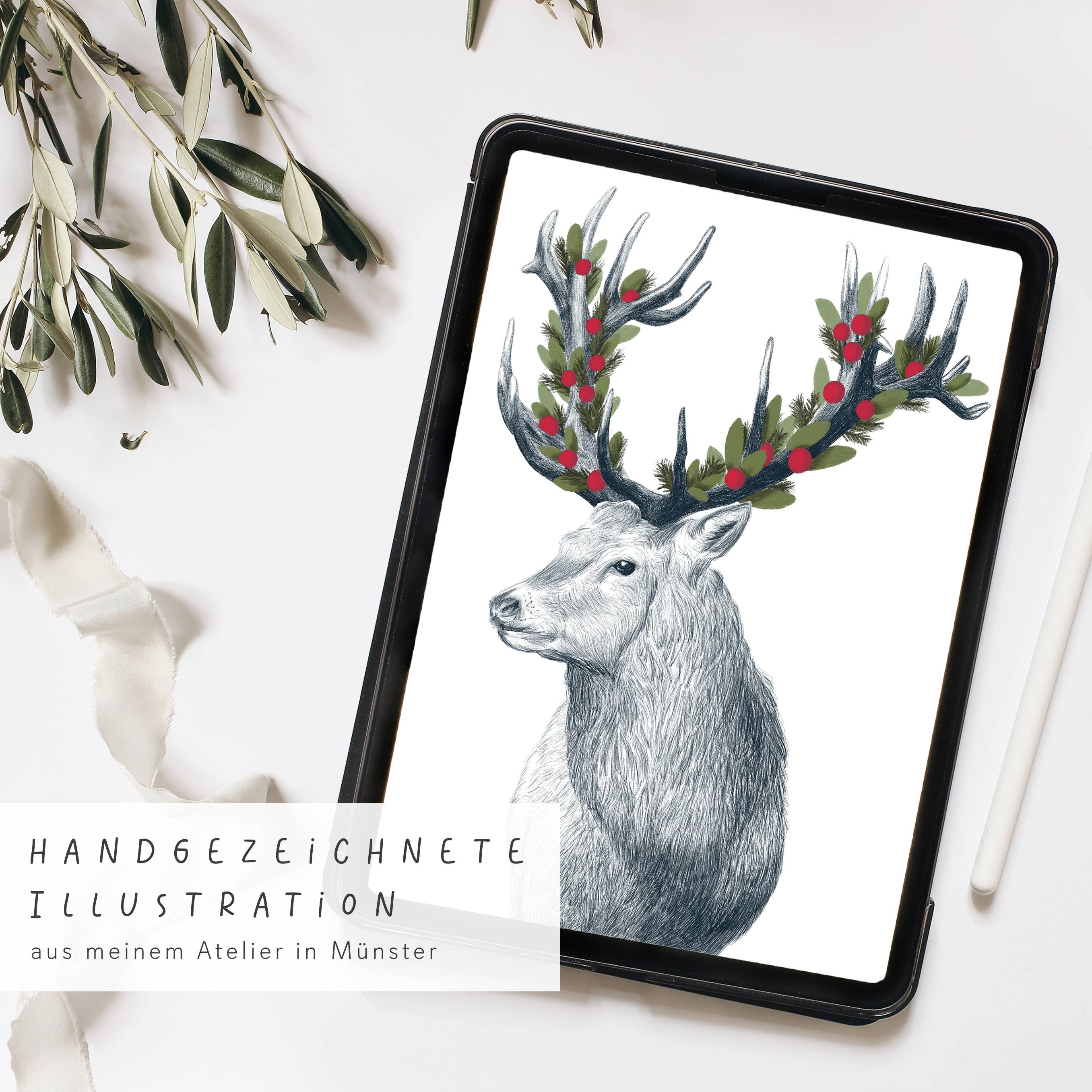 Wildblumen Atelier - Vendita all'ingrosso Biglietti di auguri di Natale - Biglietto di Natale Cervo Buon Natale, certificato FSC2