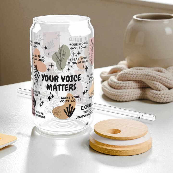 Your Voice Matters Motivational Sipper Glass Tumbler; 16oz for wholesale by EMESLY
