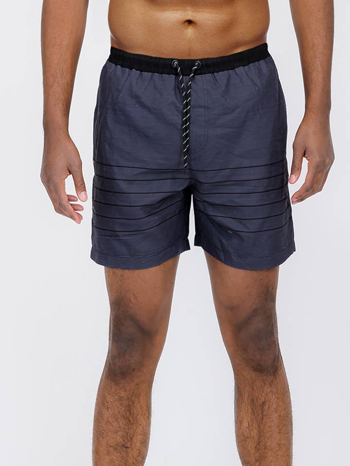 WEIV - Wholesale Swim Shorts - Men's - SW004 Navy Blue Striped Print Swim Trunk Shorts0