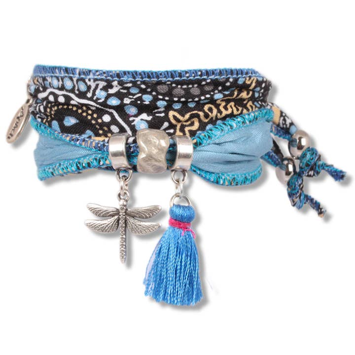 Blue Dancing Dragonfly - Armband aus Stoffen der Aborigines für den Großhandel von Anísch de la Cara