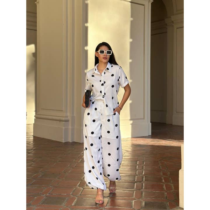POLKA DOT SHIRT PANTS SET for wholesale by Black Pearl Clothing