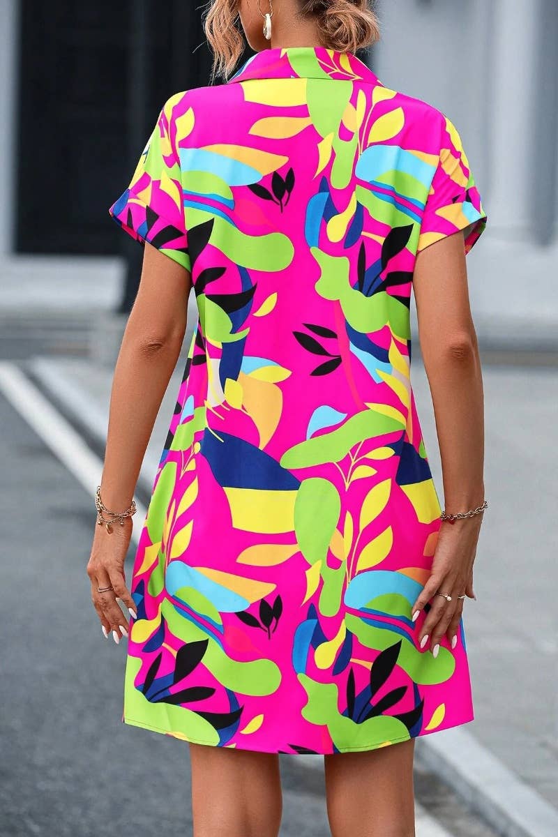 NINEXIS - Vente Robe – femme - ROBE CHEMISE À MANCHES COURTES IMPRIMÉE D'ÉTÉ CWTDSS00571