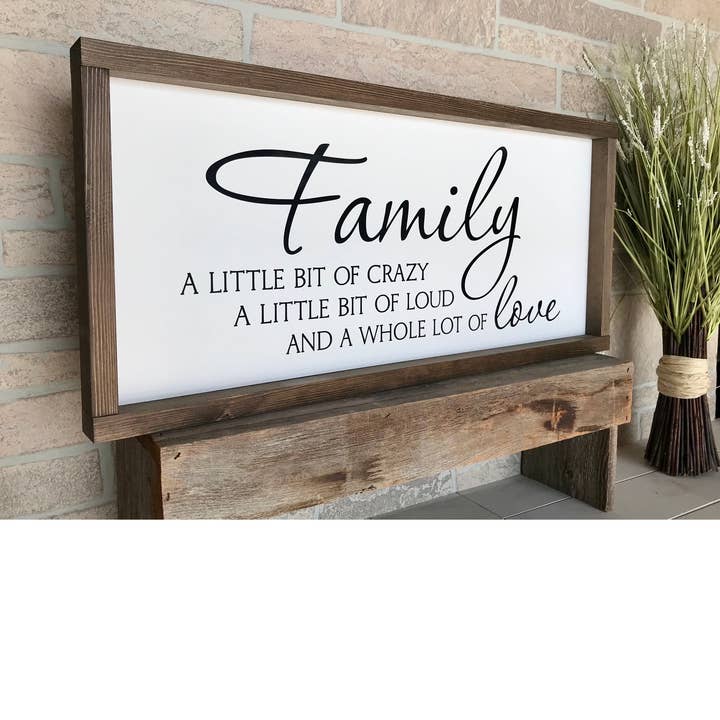 Family crazy loud love handmade framed wood sign for wholesale by Mindy's Gazebo