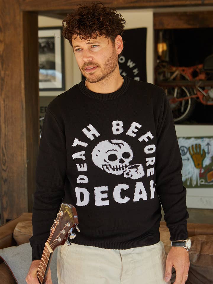 Pyknic - Wholesale Knit Sweater - Unisex - Death Before Decaf Coffee Knit Pullover Sweater