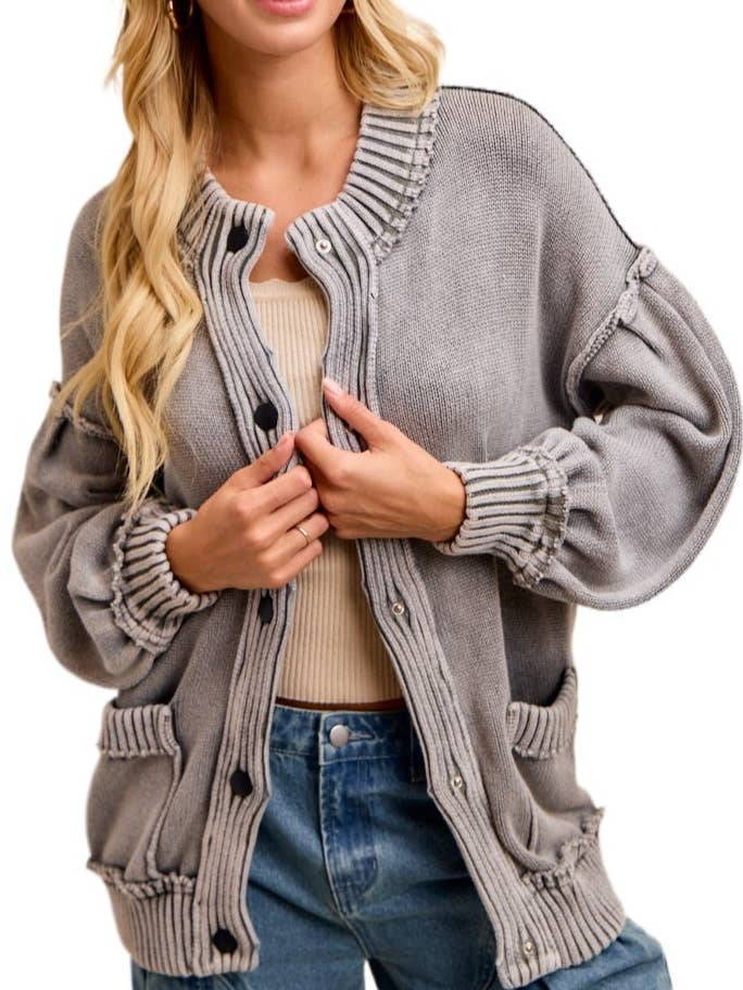 Cardigan en tricot à bandes côtelées en coton lavé pour la vente par Vanilla Monkey