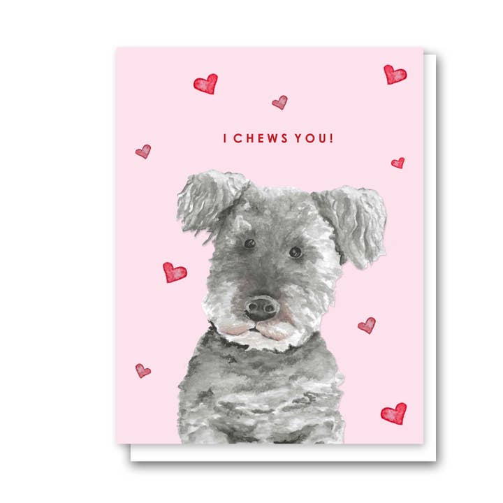 Dog Valentine's Day Greeting Card | "I Chews You" | Pink for wholesale by Ruby Charles Designs