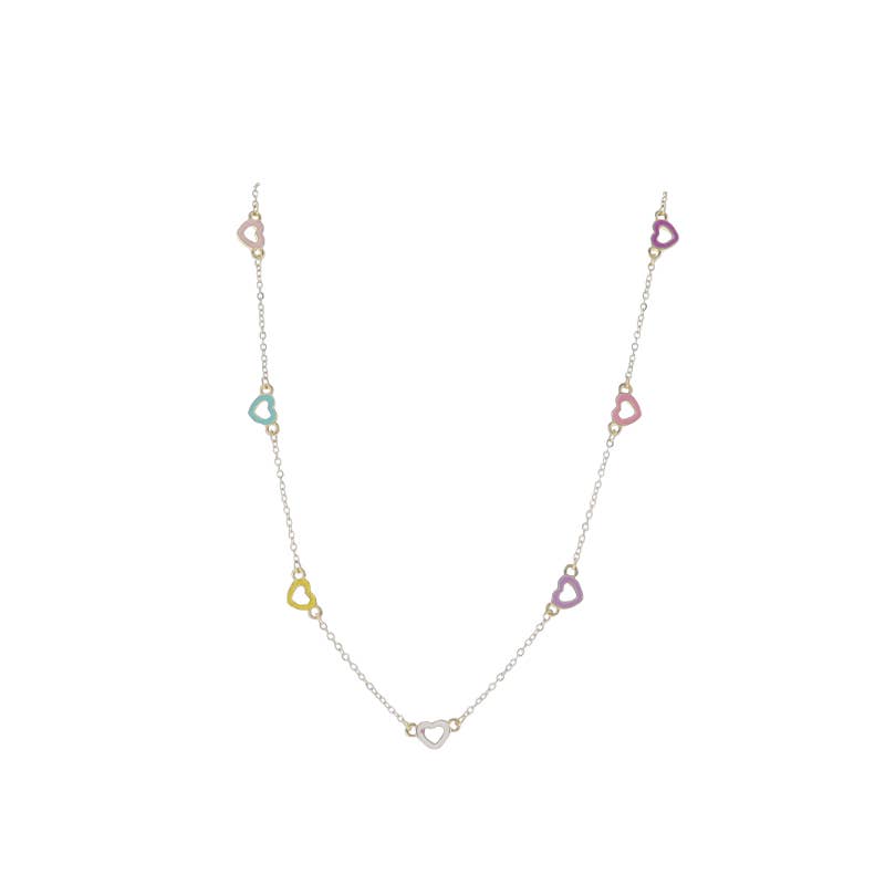 Jane Marie - Wholesale Kids Necklace - Kids - Kids 14" Gold Cable Chain Necklace with Multi Enamel Hearts0