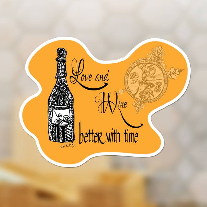 Love and Wine, Fun Feel Good Sticker, Alcohol Wine Decal for wholesale by Katekreates