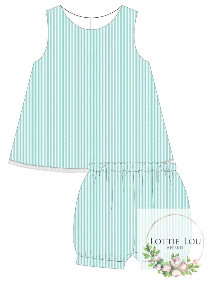 Heidi Tvådelad - Mint Seersucker med spetskant för wholesale av Lottie Lou Apparel