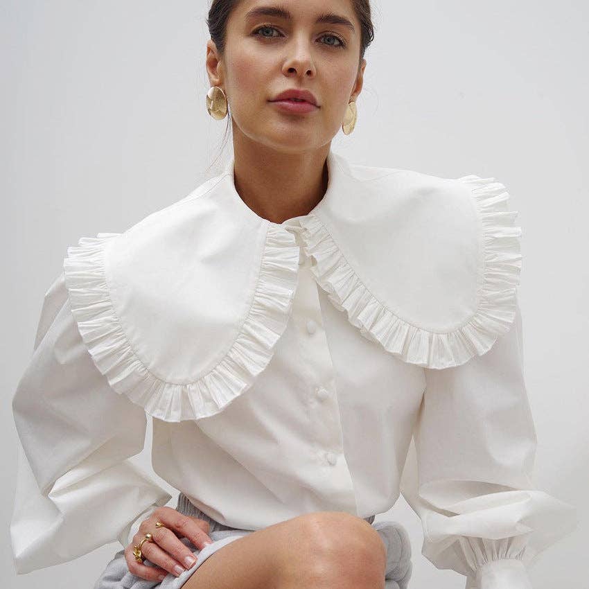 Marayn - Wholesale Button Down Shirt - Women's - French Chic Ruffle Collar Cotton Blouse1