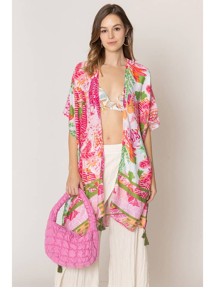Hana - Wholesale Kimono - Women's - Floral Pattern Print Tassel Summer Kimono8