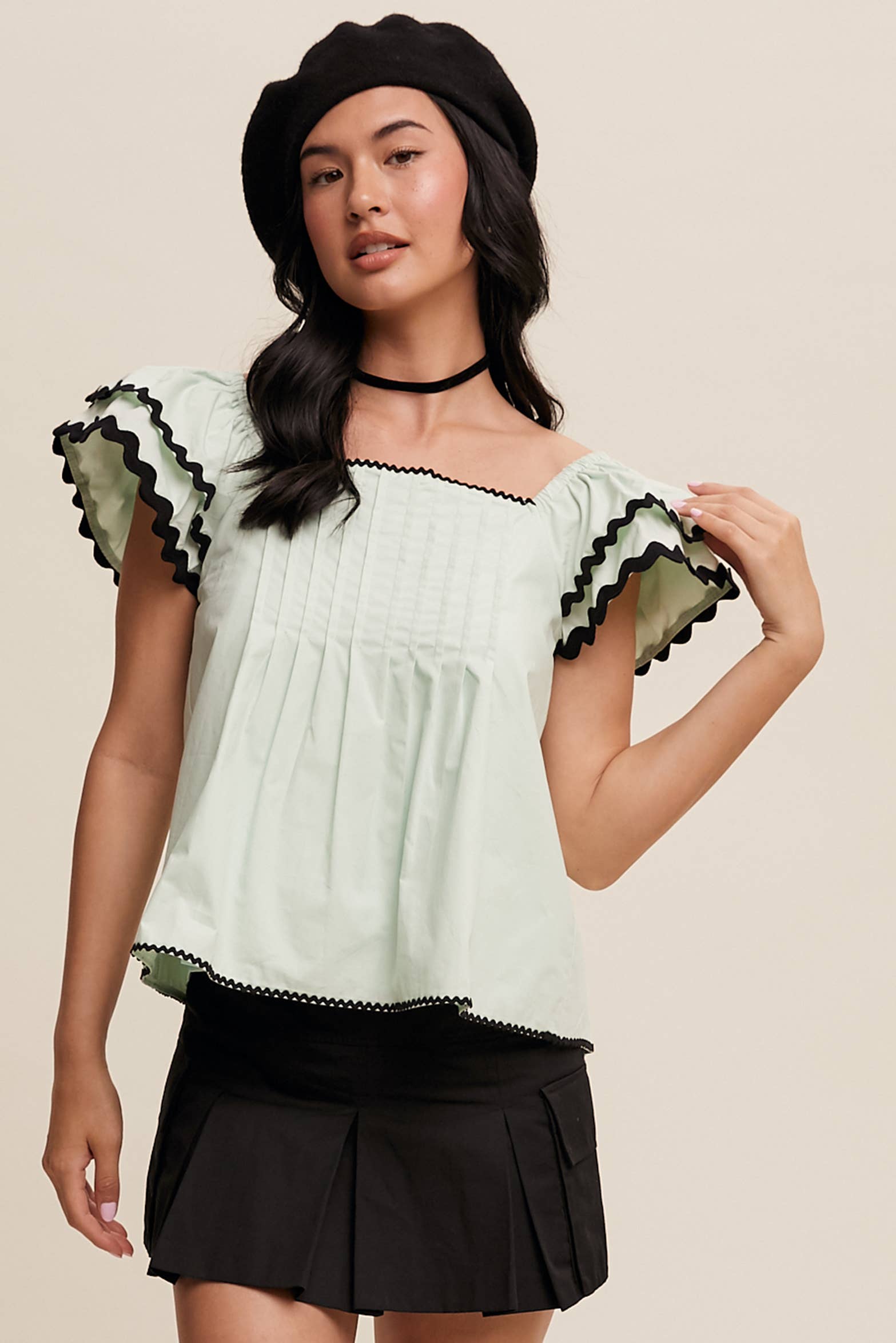 Listicle – wholesale Blouse – Women’s – Flutter-Sleeve Pintuck Top0