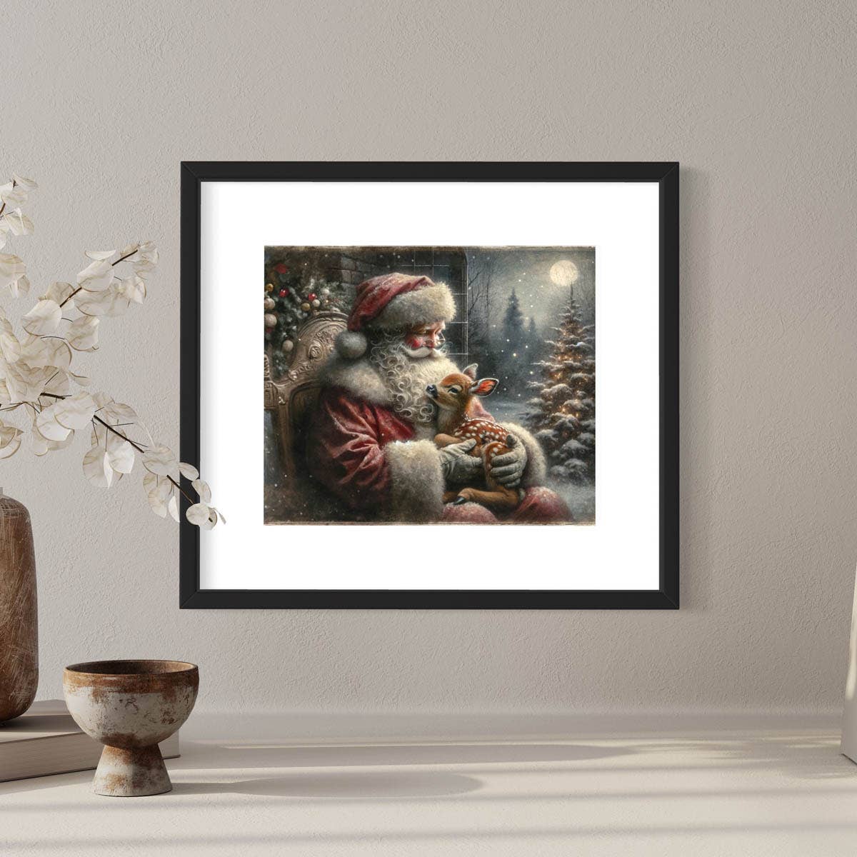 Salty Alyce – wholesale Christmas Wall Art – Christmas Vintage Santa Claus and Reindeer Print 56RD3