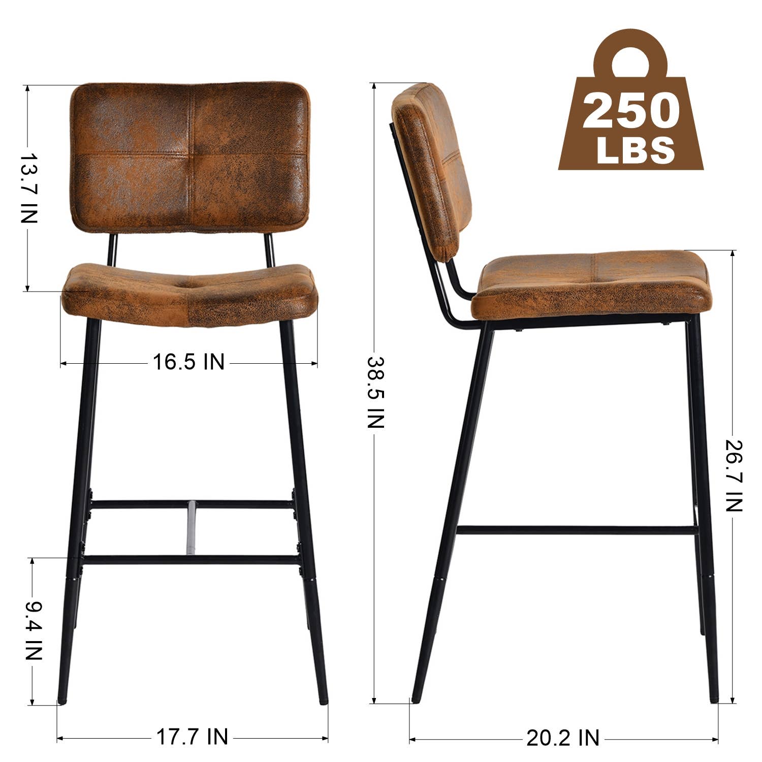 39F Inc. - Wholesale Stool - 26.7in Suede Brown Barstools with Metal Frame12