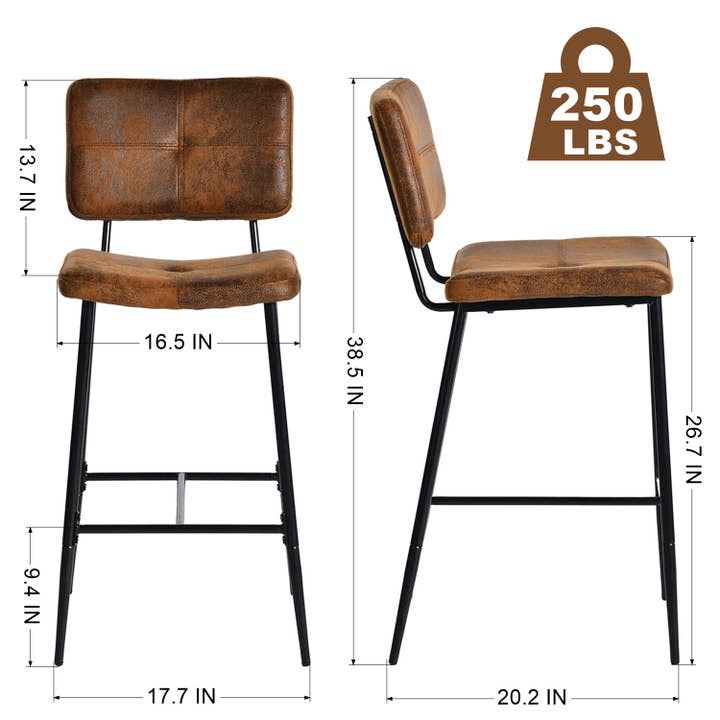 39F Inc. - Wholesale Stool - 26.7in Suede Brown Barstools with Metal Frame12