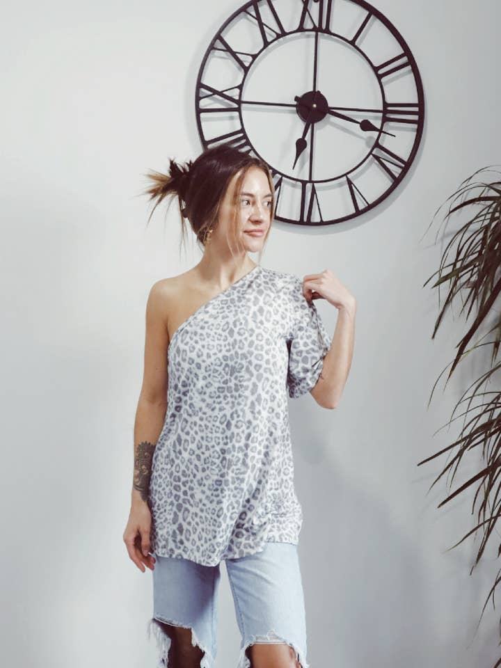 Grey Leopard Single Shoulder Top for wholesale by Misty BD